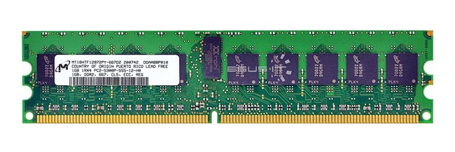 Memory RAM 1x 1GB Samsung ECC REGISTERED DDR2  667MHz PC2-5300 RDIMM | MT18HTF12872PY-667D2