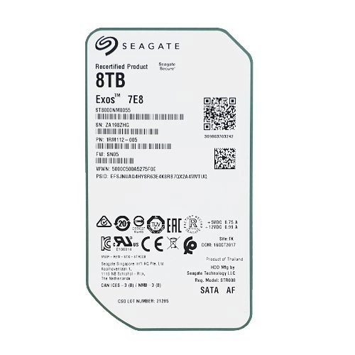 Hard Disk Drive Seagate Exos 7E8 3.5'' HDD 8TB 7200RPM SATA 6Gb/s 256MB | ST8000NM0055-RCF Recertified