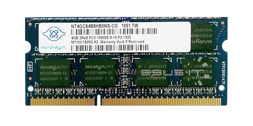 Memory RAM 1x 4GB Nanya SO-DIMM DDR3 1333MHz PC3-10600 | NT4GC64B8HB0NS-CG